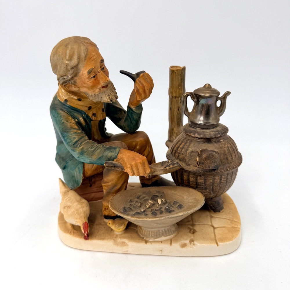 Vintage Norleans Japan Ceramic Figurine Old Man Smoking Pipe Stove Chicken‎ 7in - Picture 2 of 9